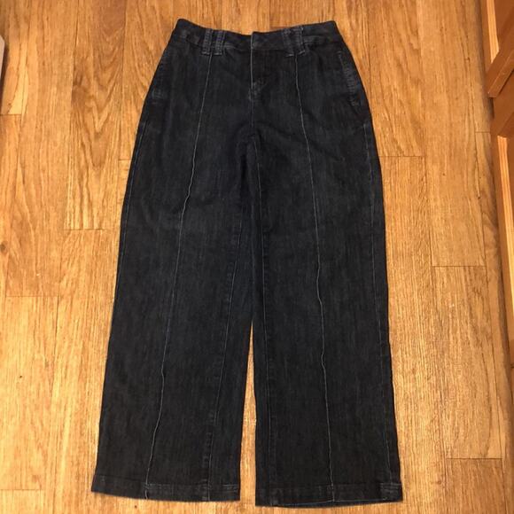 Coldwater Creek Blue Denim Trouser Pant Pickstitch Straight Leg Size P4 Petite 4 - Picture 2 of 8